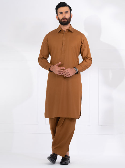 Brown Blended Kameez Shalwar - ALWA-KS-569