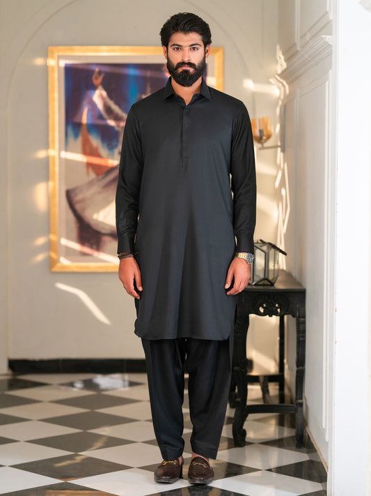 Black Cut & Sew Kameez Shalwar - ALWA-KS-648