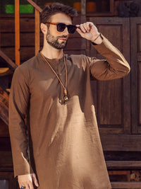 Brown Linen Short Kurta Trouser - ALCR-KT-004