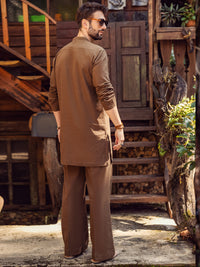 Brown Linen Short Kurta Trouser - ALCR-KT-004