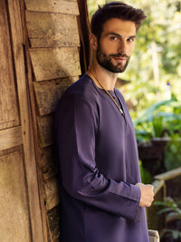 Dark Purple Linen Short Kurta Trouser - ALCR-KT-006