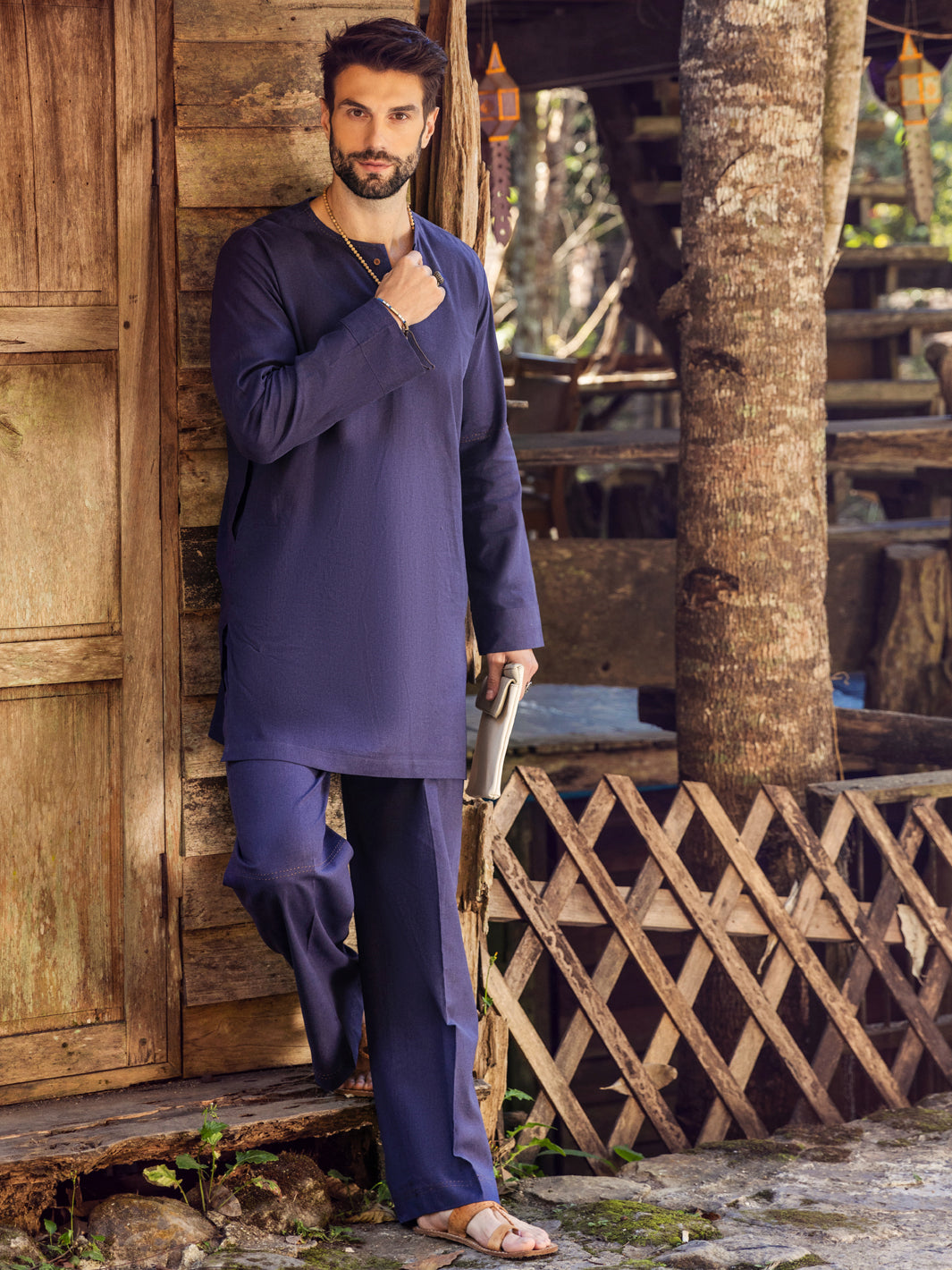 Dark Purple Linen Short Kurta Trouser - ALCR-KT-006