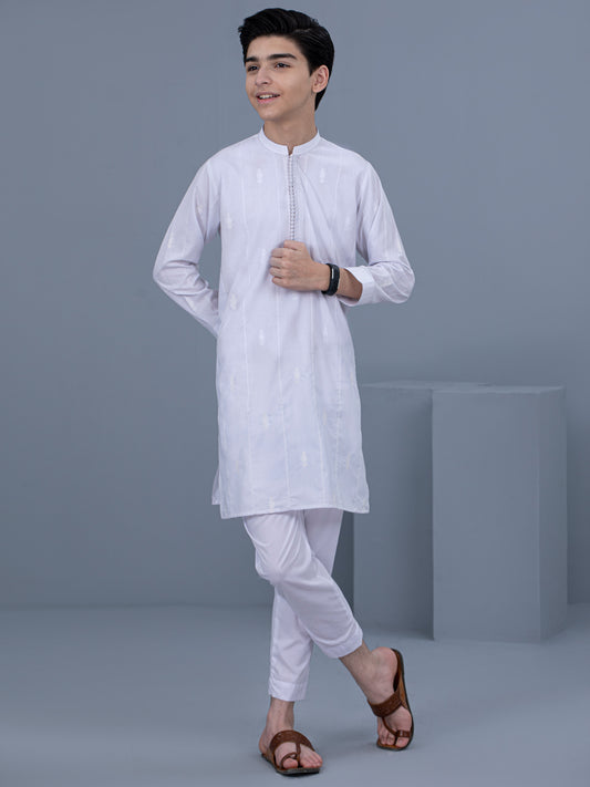 White Blended Kurta Trouser - ALT-KT-036A - Almirah Online