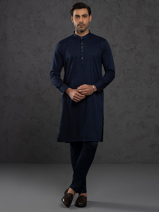 Midnight Blue Blended Kurta Trousers - ALET-KT-1003-R2