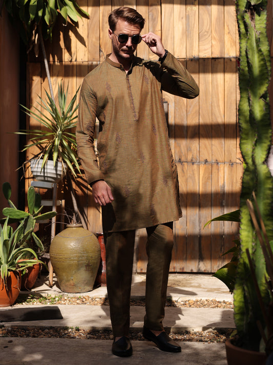 Green Cotton Kurta Trouser - AL-KT-2930 - Almirah Online