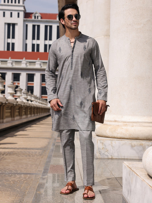 Grey Cotton Kurta Trouser - AL-KT-2932 - Almirah Online