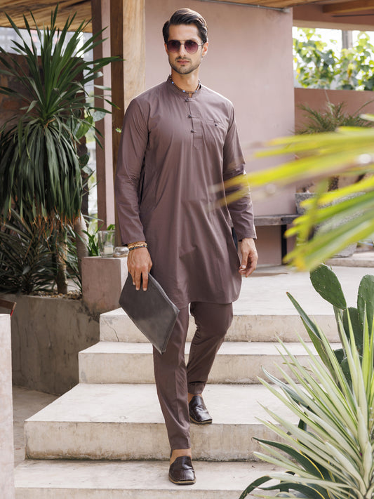 Brown Cotton Kurta Trouser - AL-KT-2978 - Almirah Online