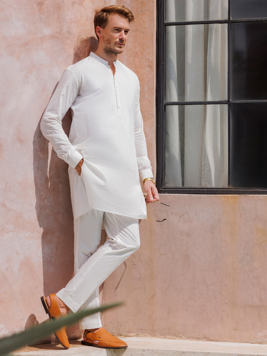 White Cotton Kurta Trouser - AL-KT-2979 - Almirah Online