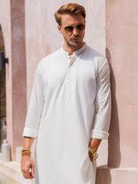 White Cotton Kurta Trouser - AL-KT-2979