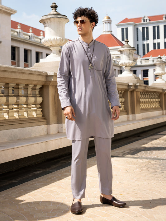 Dull Purple Cotton Kurta Trouser - AL-KT-2988 - Almirah Online