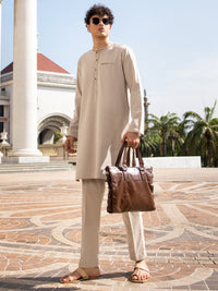 Sand Brown Blended Kurta Trouser - AL-KT-3043A