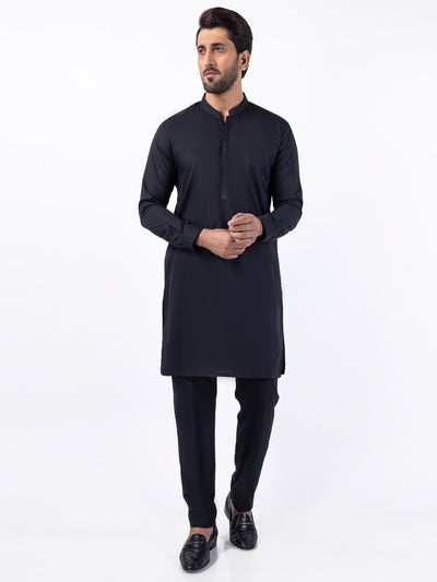 Black Poly Cotton Kurta Trouser - AL-KT-3046A - Almirah Online