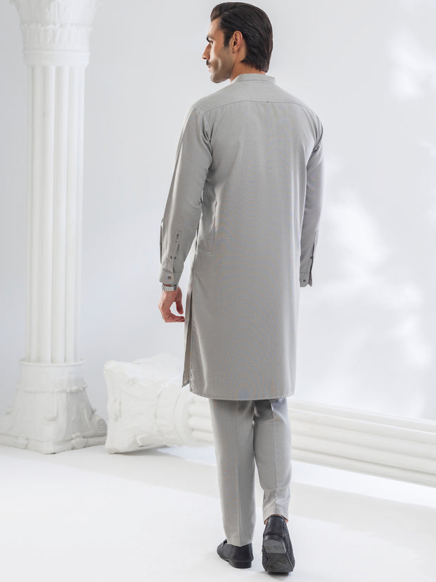 Ash Grey Blended Kurta Trouser - AL-KT-3140