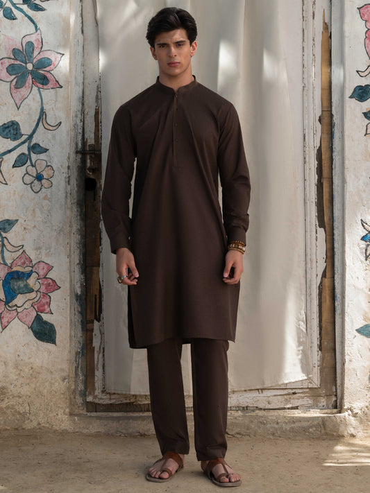 Dark Brown Blended Kurta Trousers - AL-KT-3179
