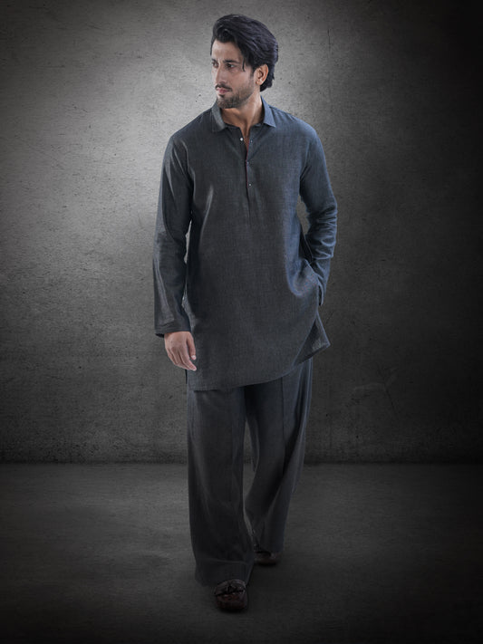 Charcoal Denim Kurta Trousers - AL-KT-3283