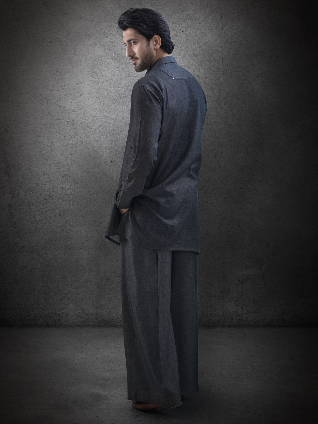 Charcoal Denim Kurta Trousers - AL-KT-3283