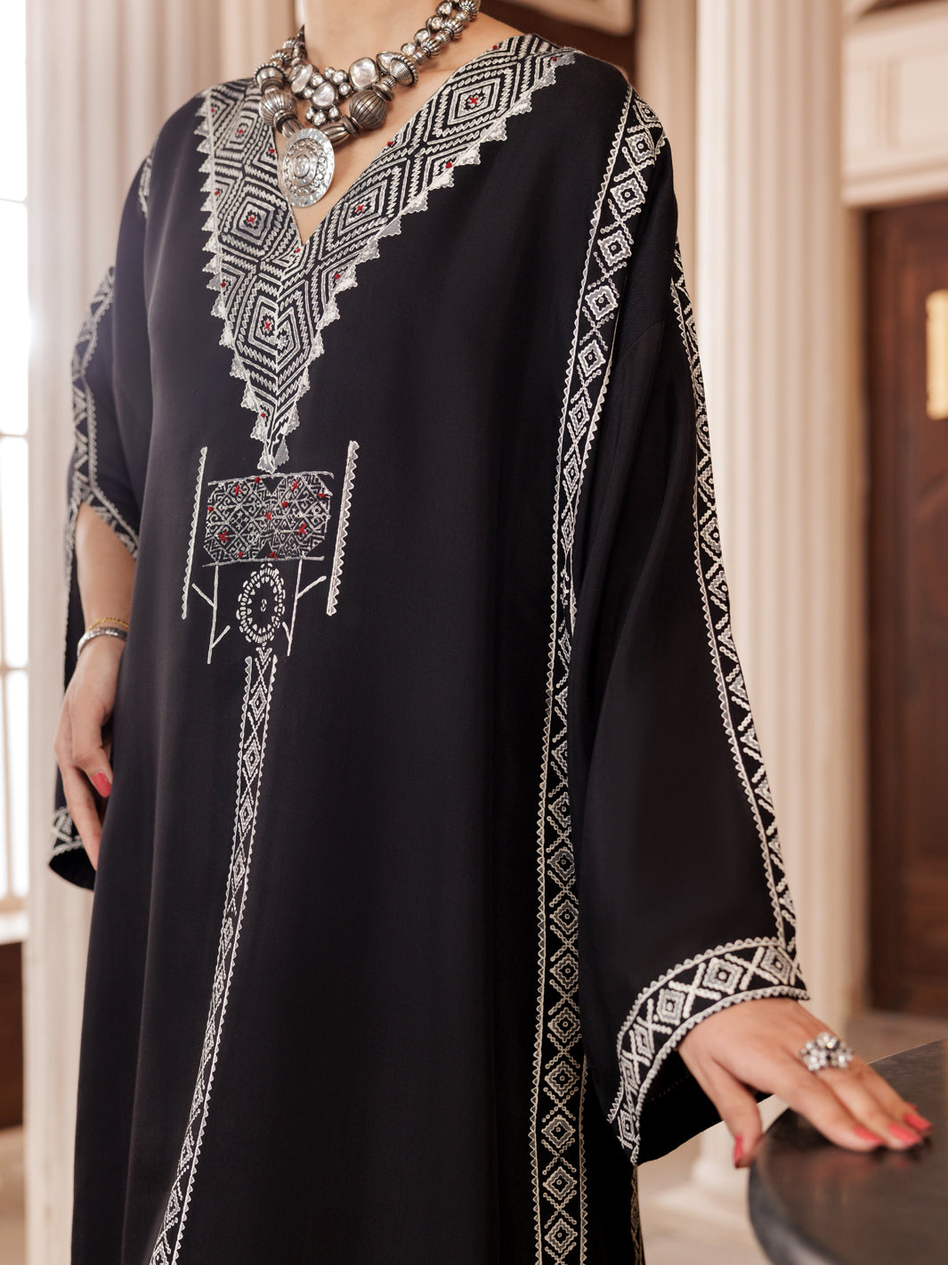 Black Maple Silk Tunic - AL-LK-1004 - Almirah Online