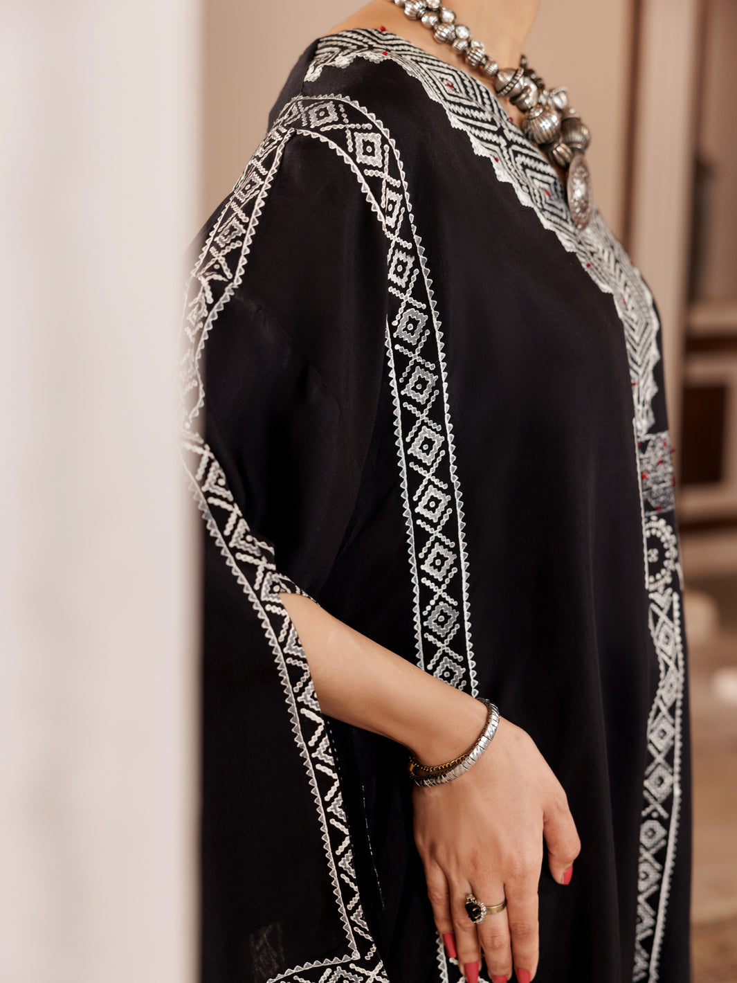 Black Maple Silk Tunic - AL-LK-1004 - Almirah Online