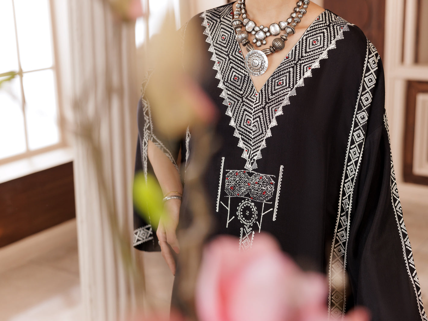 Black Maple Silk Tunic - AL-LK-1004 - Almirah Online