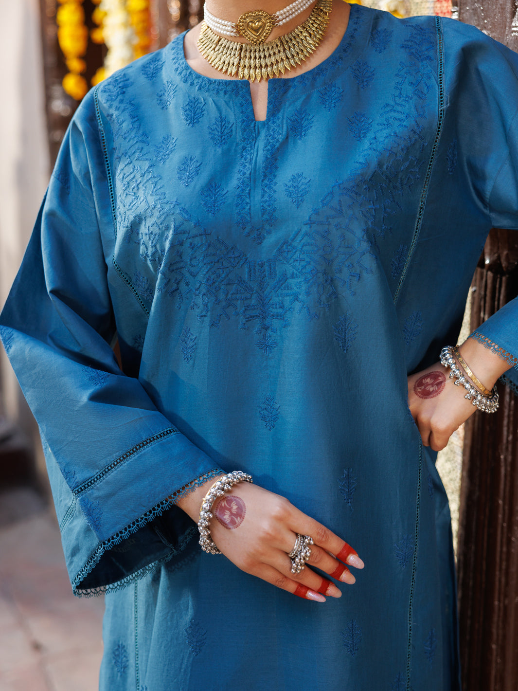Turquoise Cambric Kurti - ALP-LK-1063
