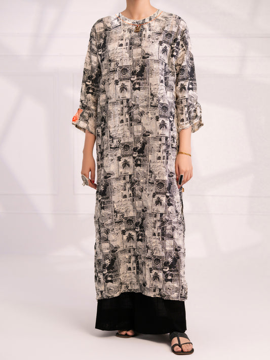 Black & White Dobby Kurti - AL-LK-1079