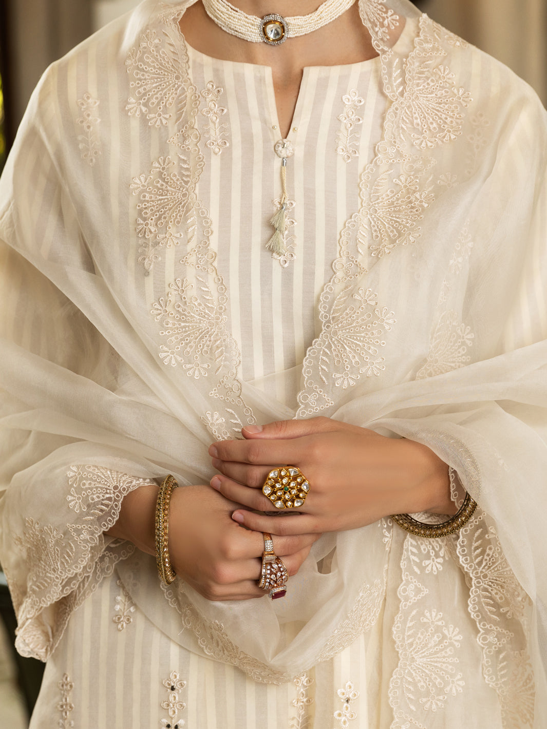 Off White Organza Tunic - ALCR-LK-1081