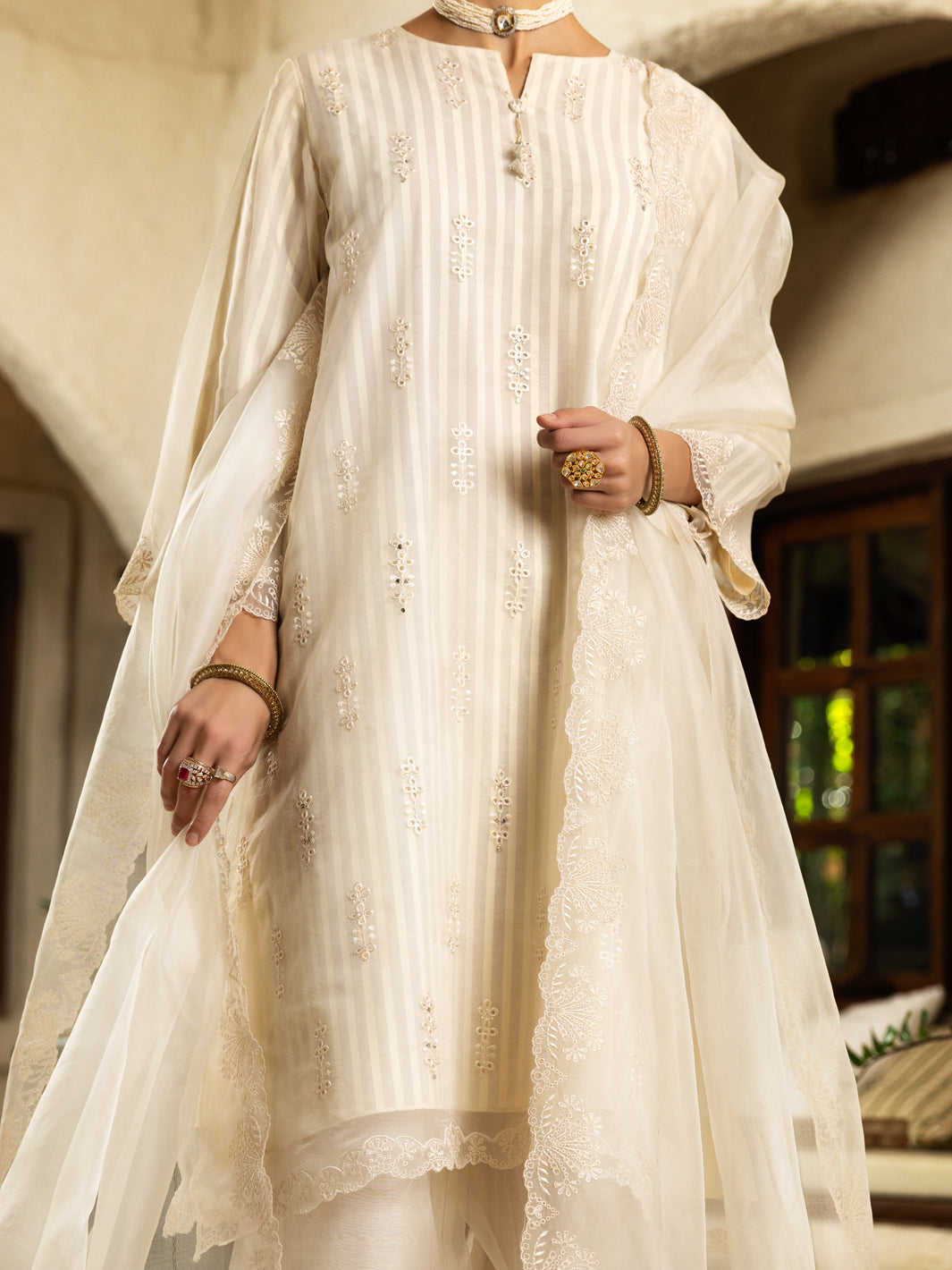 Off White Organza Tunic - ALCR-LK-1081