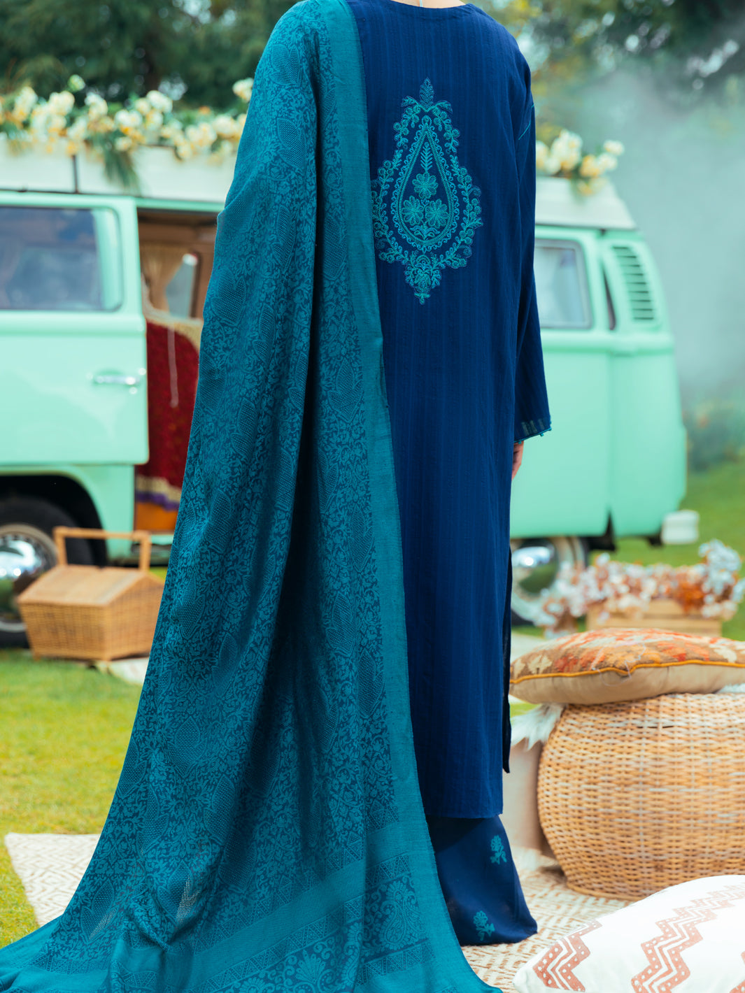 Navy Blue Dobby Jacquard 2Pc Stitched - AWP-2PS-LKS-617