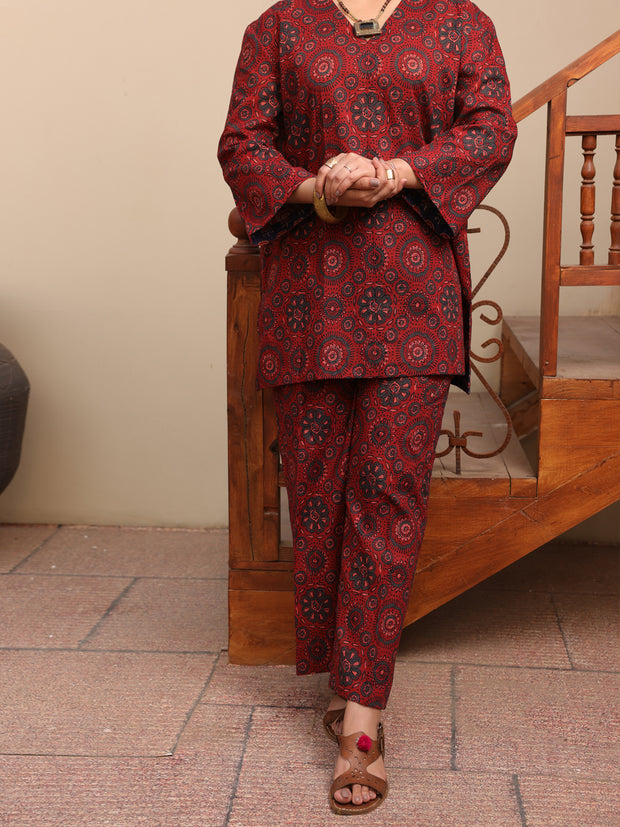 Maroon Linen 2 Piece Stitched - ALCR-2PS-LKS-1062