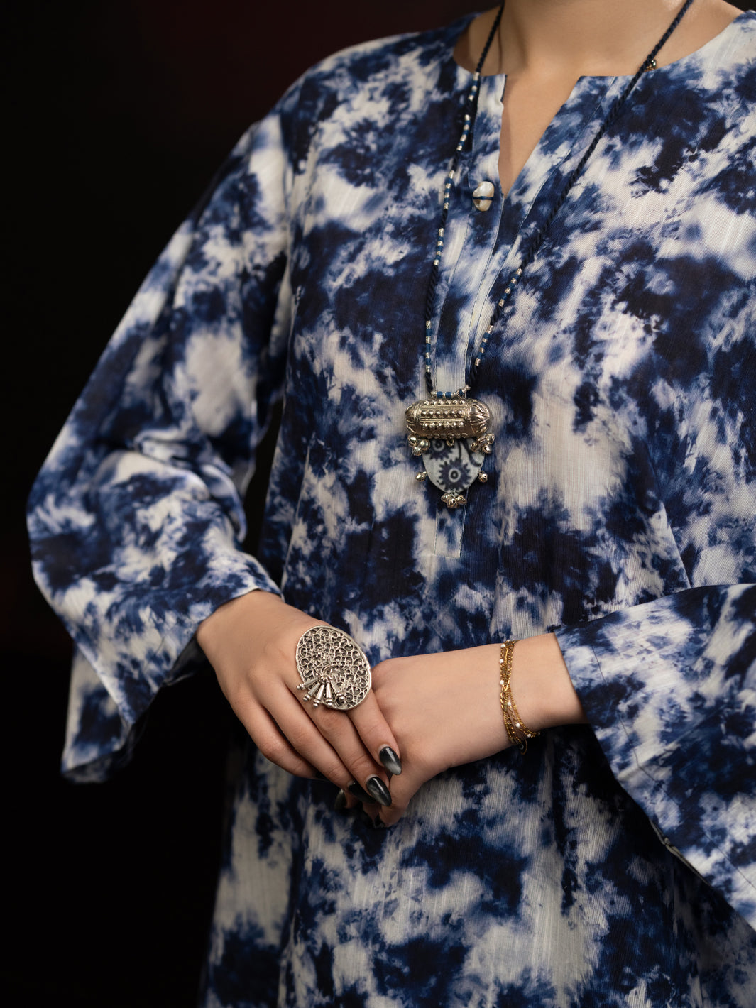 Blue Slub Khaddar 2Pc Stitched - AL-2PS-LKS-1092