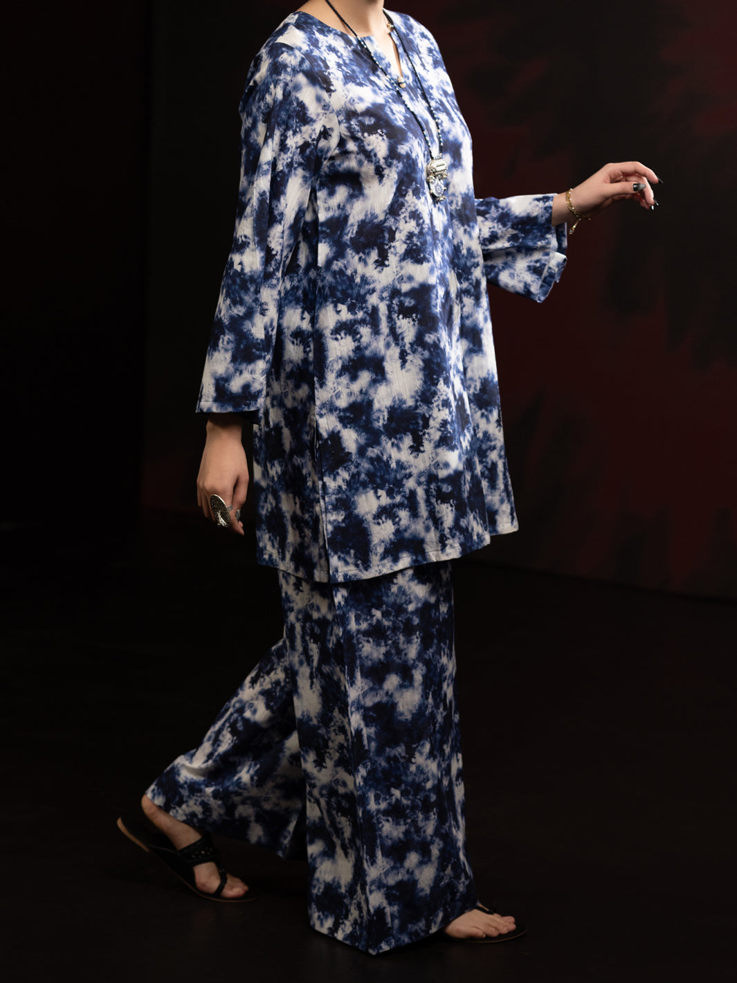 Blue Slub Khaddar 2Pc Stitched - AL-2PS-LKS-1092