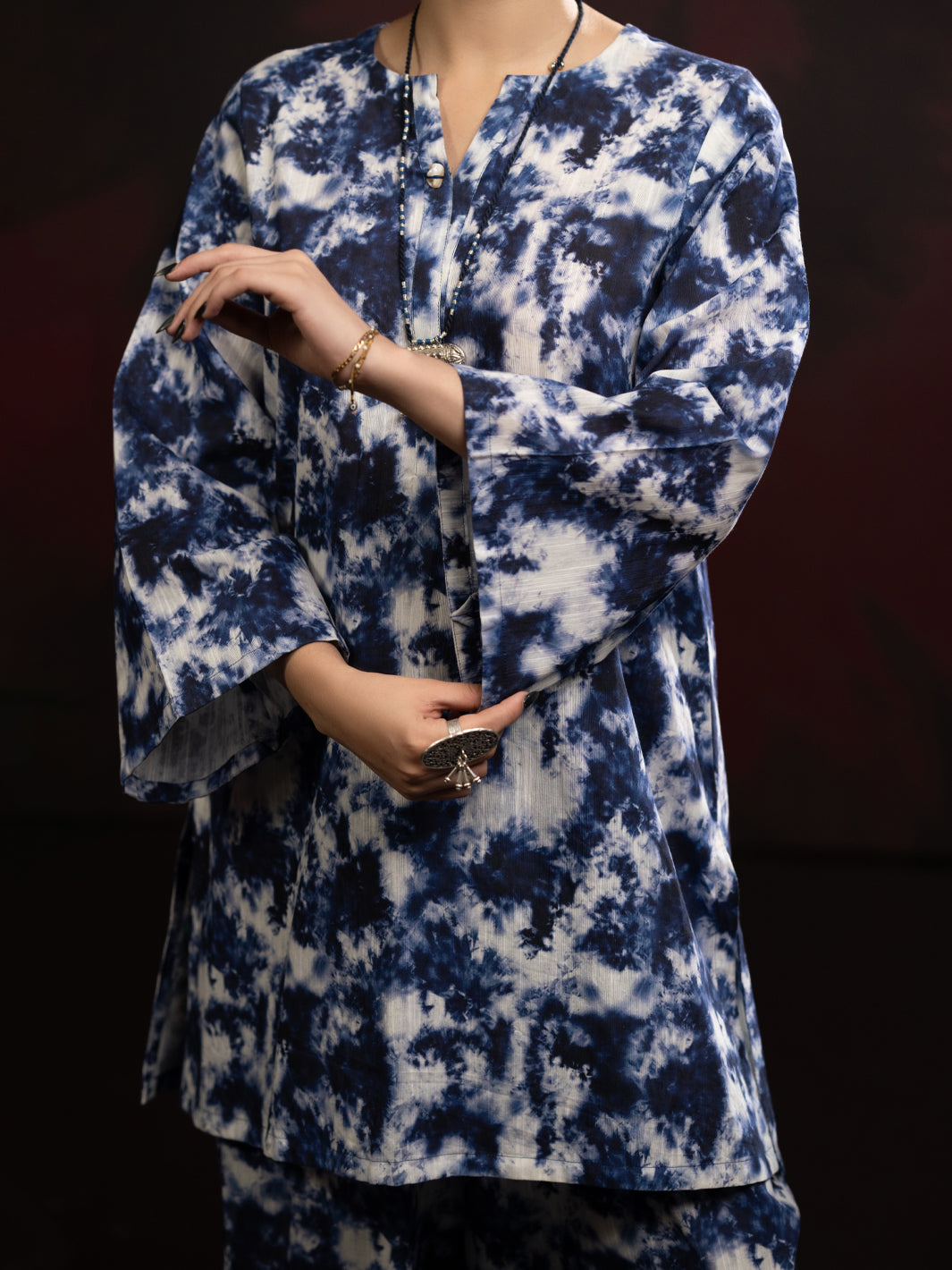 Blue Slub Khaddar 2Pc Stitched - AL-2PS-LKS-1092