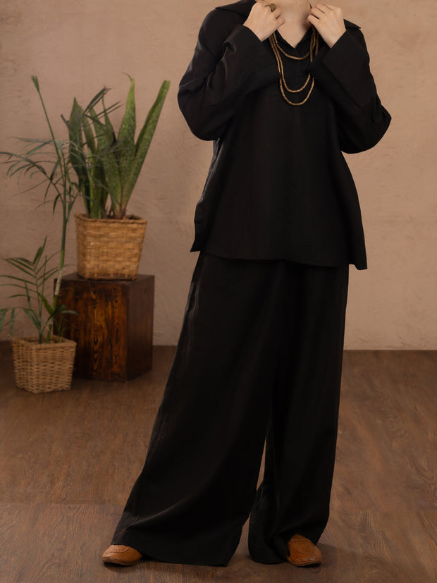 Black Linen 2 Piece Stitched - ALCR-2PS-LKS-1107 - Almirah Online