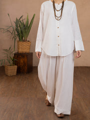 White Linen 2 Piece Stitched - ALCR-2PS-LKS-1108 - Almirah Online