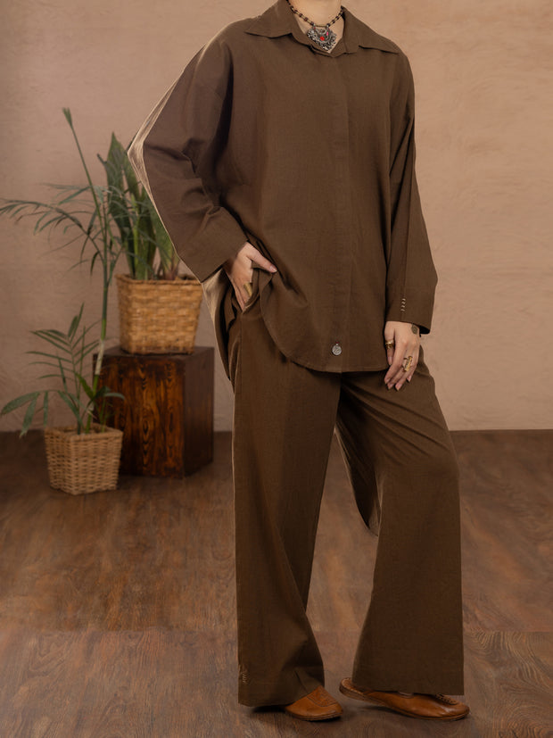 Brown Linen 2 Piece Stitched - ALCR-2PS-LKS-1109 - Almirah Online