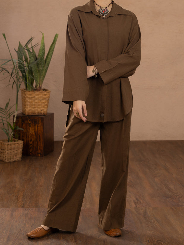 Brown Linen 2 Piece Stitched - ALCR-2PS-LKS-1109 - Almirah Online