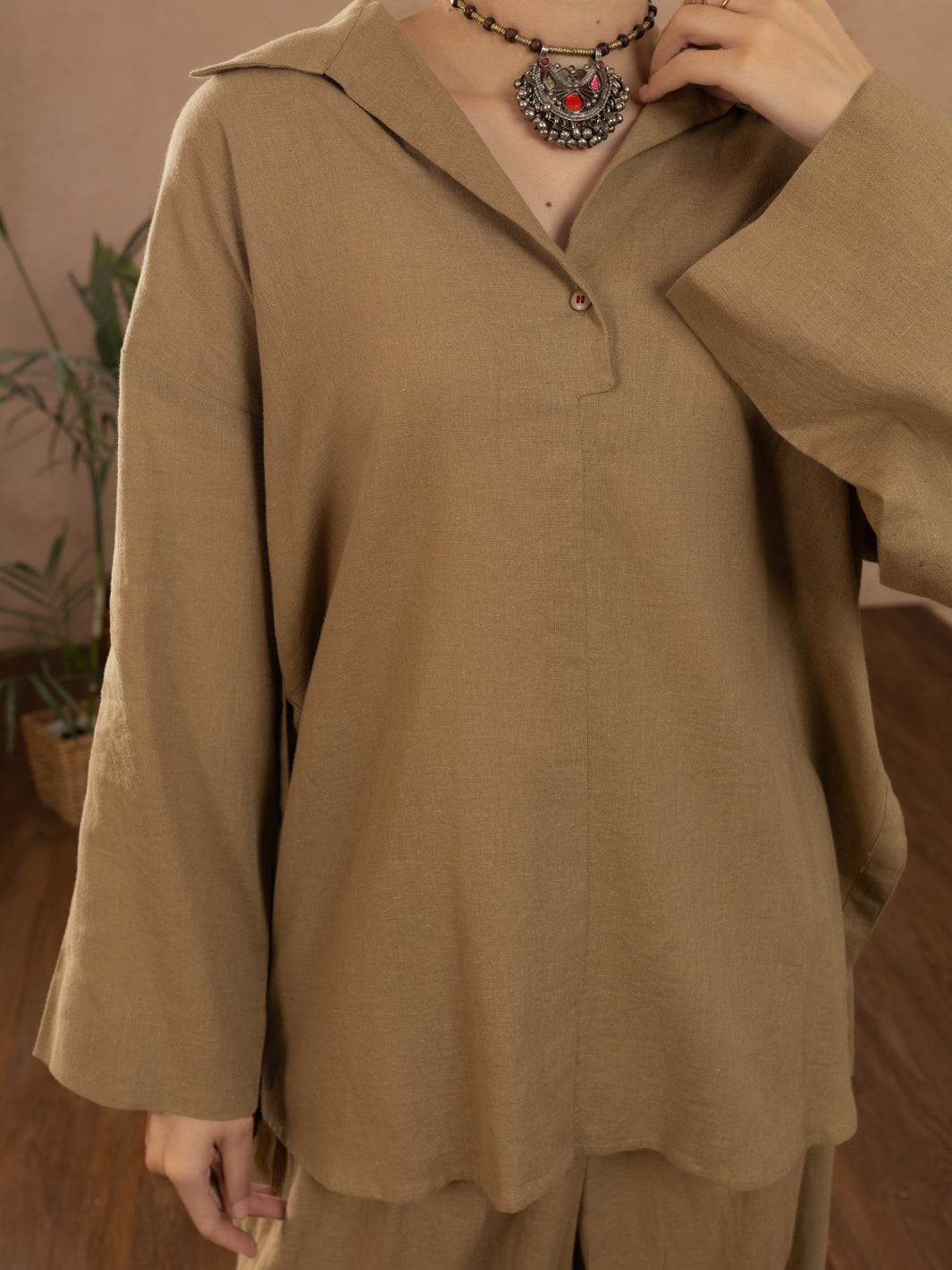 Khaki Linen Tunic - ALCR-LK-1110