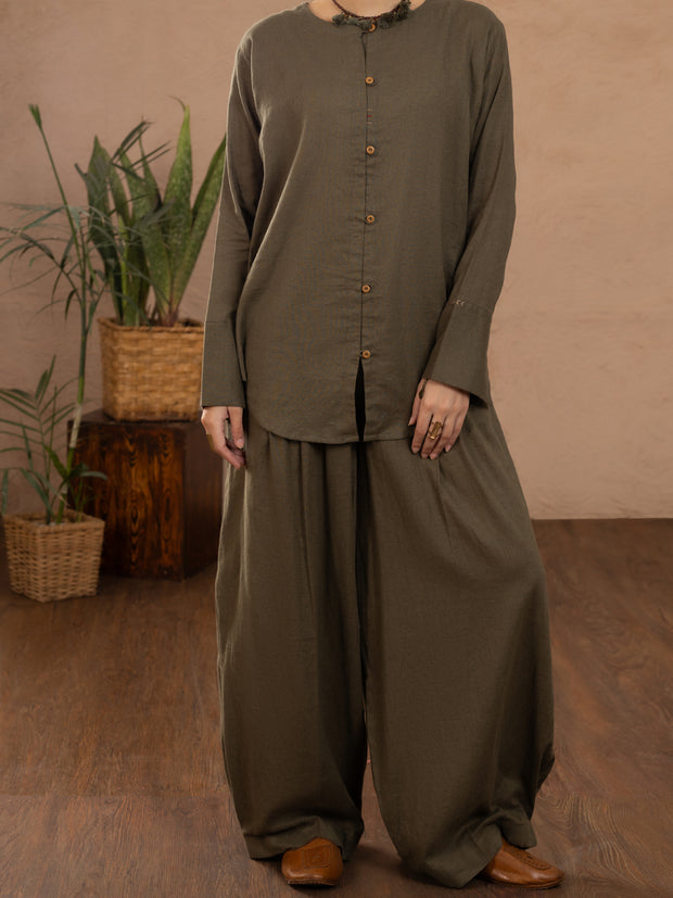 Green Linen 2 Piece Stitched - ALCR-2PS-LKS-1112 - Almirah Online