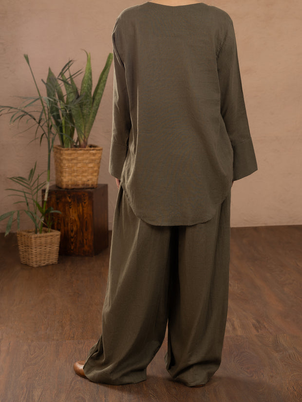 Green Linen 2 Piece Stitched - ALCR-2PS-LKS-1112 - Almirah Online