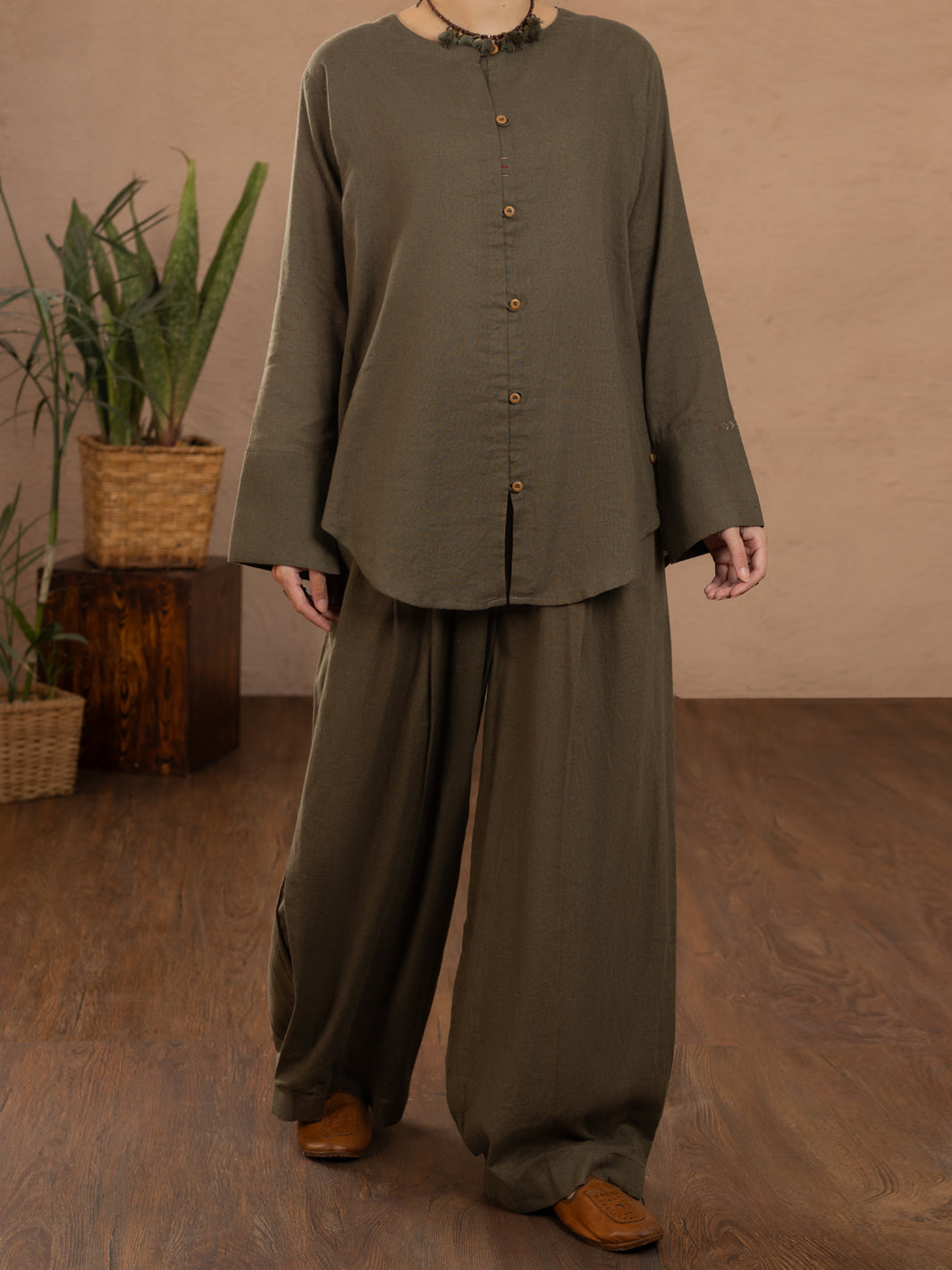 Green Linen Tunic - ALCR-LK-1112