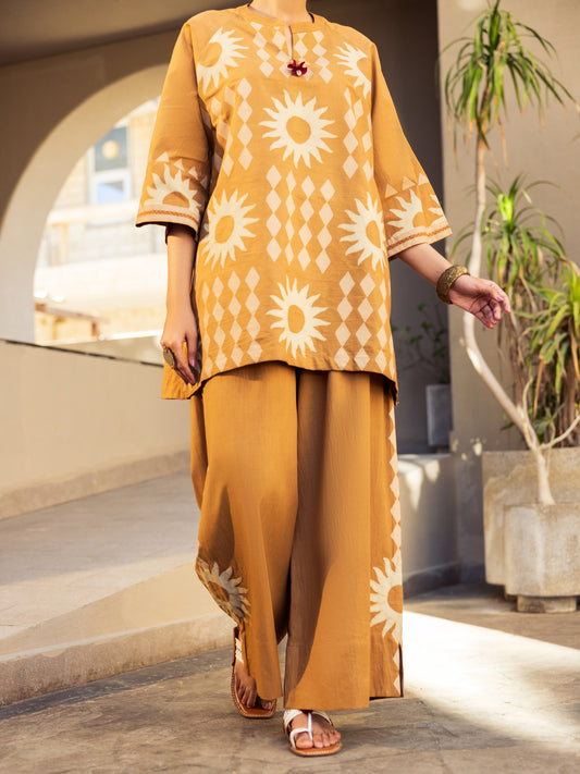 BROWN CAMBRIC 2PC STITCHED - ALP-2PS-LKS-2793