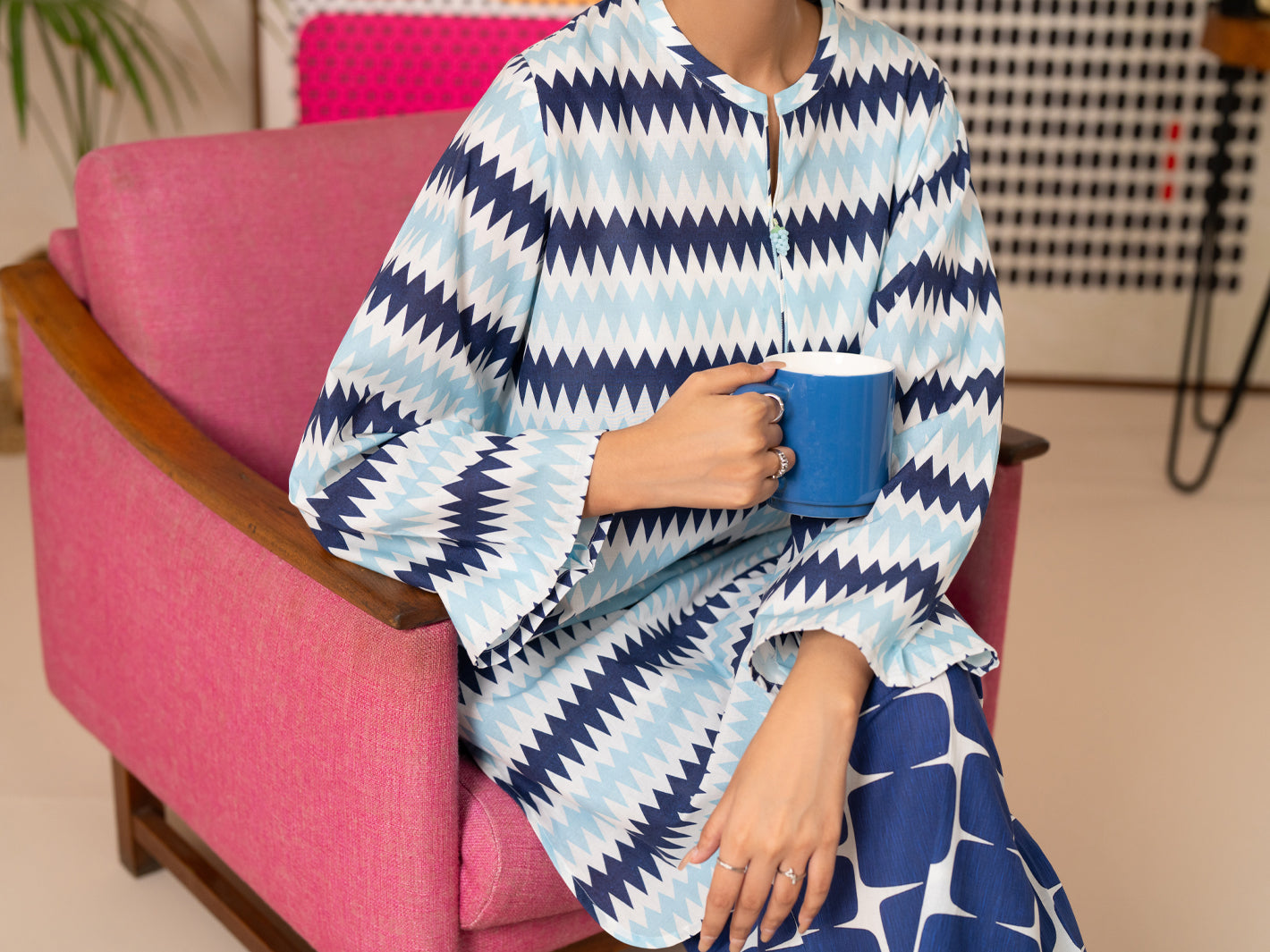 Sky Blue Cotton Kurti - ALP-SLK-2813