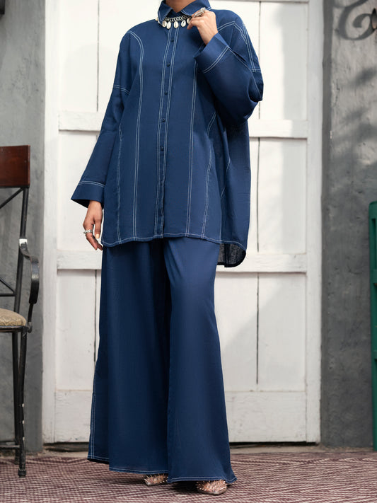Blue SatinÃ‚Â 2 Piece Stitched - AL-2PS-LKS-906