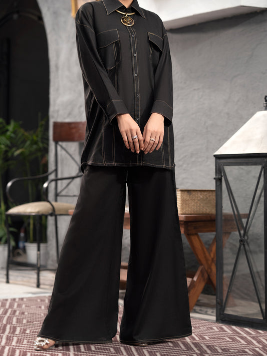 Black SatinÃ‚Â 2 Piece Stitched - AL-2PS-LKS-907
