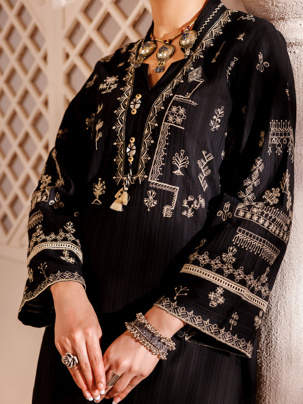 Black Cotton Dobby 2 Piece Stitched - AL-2PS-LKS-997 - Almirah Online