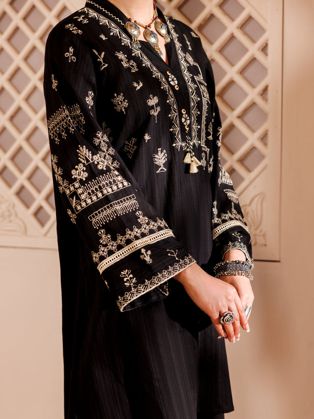 Black Cotton Dobby 2 Piece Stitched - AL-2PS-LKS-997 - Almirah Online