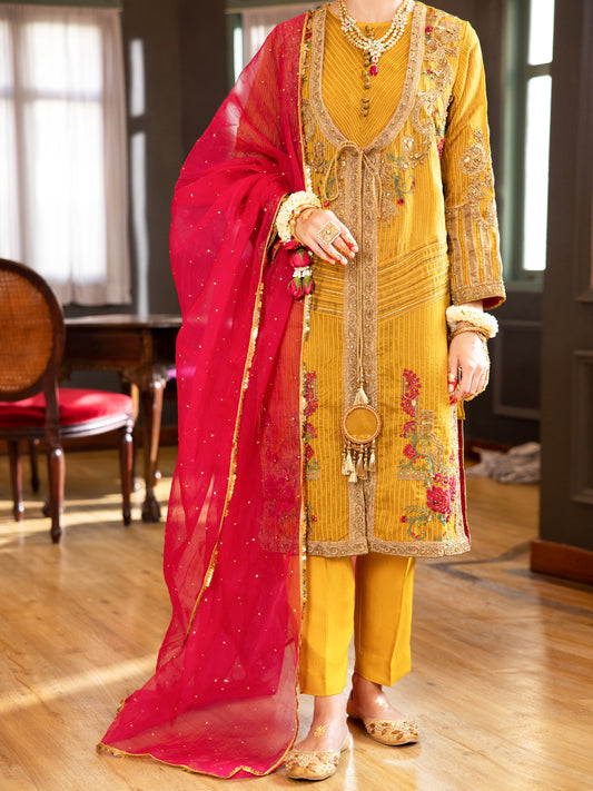 Mustard Khaddi Yarn-Dyed 3Pc Formal Stitched - AL-3PS-LS-374