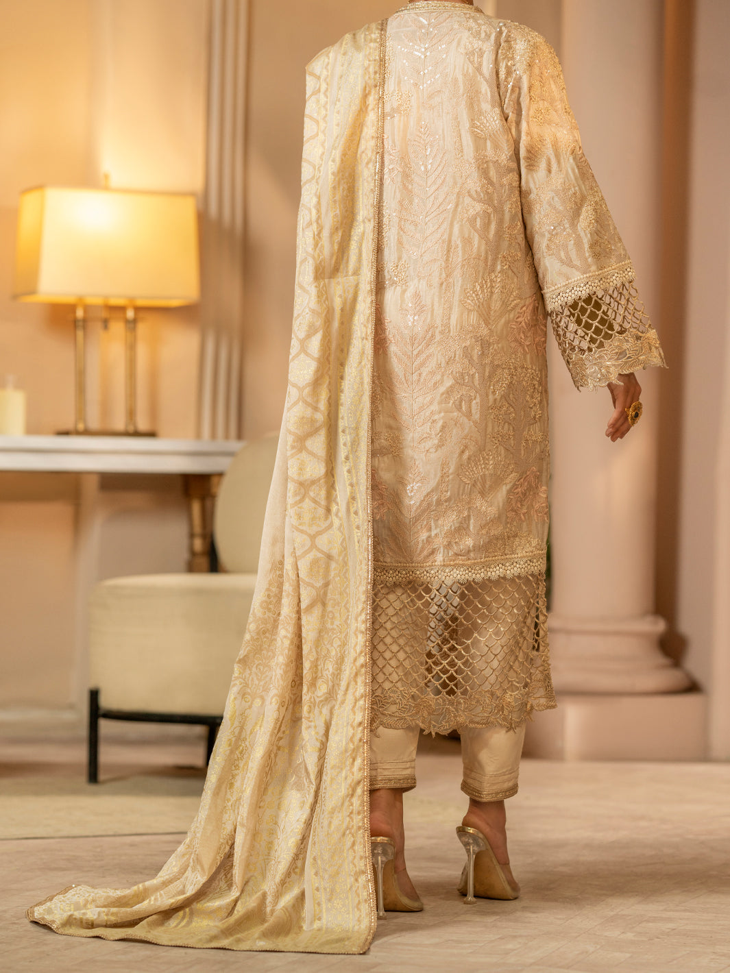 Light Brown Chiffon 3Pc Formal Stitched - AL-3PS-LS-423