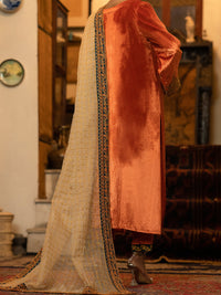 Orange Velvet 3Pc Formal Stitched - AL-3PS-LS-442