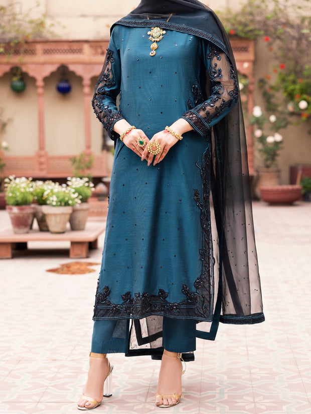 Teal Green Raw Silk 3 Piece Formal Stitched - AL-3PS-LS-470 - Almirah Online